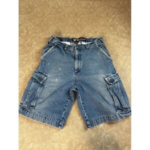 OTB Mens Cargo Denim Shorts Y2K Baggy Light Wash High Rise Cotton 34